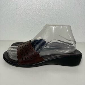 Brown Leather‎ y2k platform slides leather Sz 8 Slip On brown George Bryanna